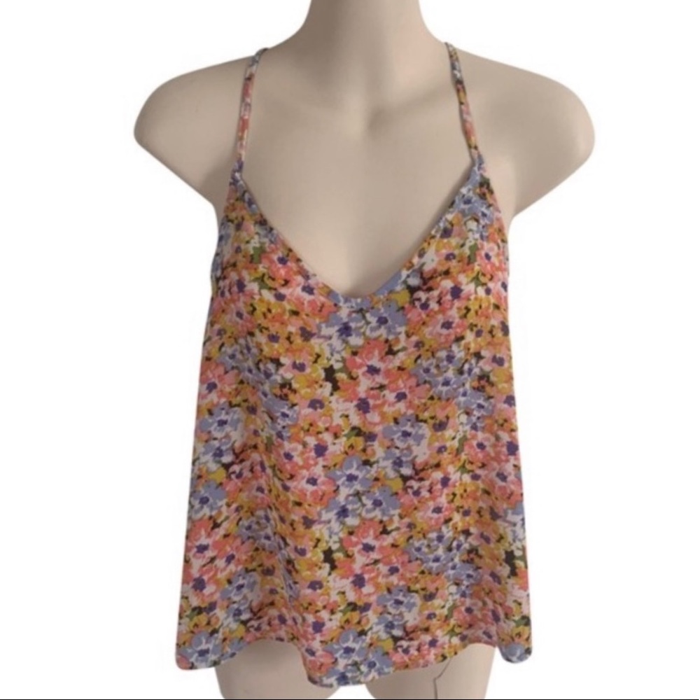 Lush Floral Print Spaghetti Strap Tank Top - Pink, Purple, Yellow